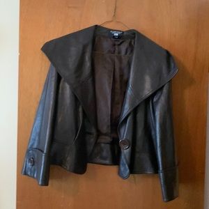 Dark brown leather jacket with mid sleeves